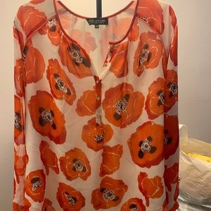 Poppy design long sleeved peasant blouse